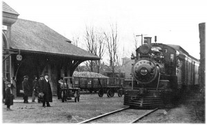 The train from Durand arrives at the Flushing Michigan Depot in 1890. (From the Flushing Historical Society)