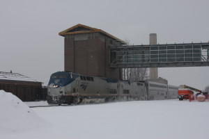 Amtrak Train #350 "The Wolverine" passes through Dearborn in the snow in early January 2014. (Photo by Kenneth Borg)