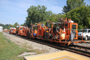 A track crew works on upgrading the Amtrak rail line between Dearborn and Kalamazoo. Photo by Steve Sobel.