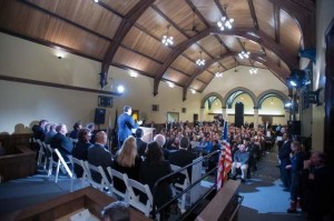 Lansing Mayor Virg Bernero delivered his 2013 State of the City address in the newly restored Grand Trunk Western depot adjacent to BWL's new REO Town power plant. / Courtesy photo