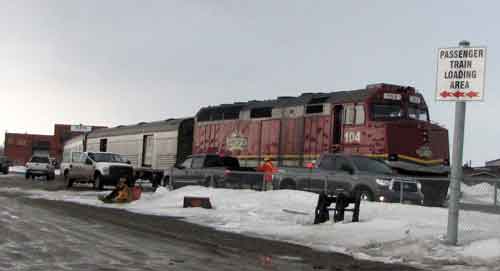 An Algoma Central Railway passenger train loads at Sault Sainte Marie, Ontario. (Photo by Ren Farley)