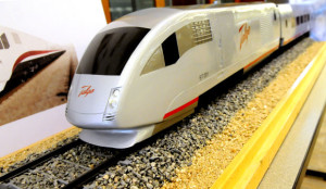 In this 2009 file photo, a model of a high-speed train is seen outside of a press conference where Gov. Jim Doyle announced Wisconsin's partnership with the Spanish train manufacturer Talgo. But after he was elected governor, Scott Walker nixed the plan.