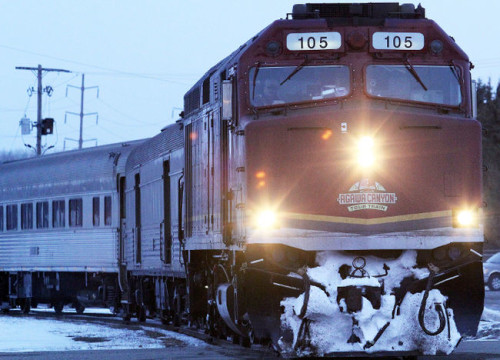 The ACR passenger train rolls into Sault Ste. Marie from Hearst March 31, 2015 at the CN Rail yard in the city's west end. Jeffrey Ougler/Sault Star